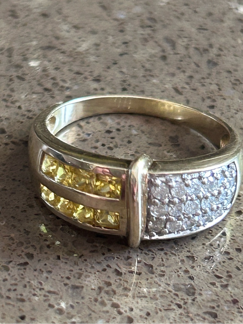 Vintage 14K Gold Samuel Aaron THL Yellow Gemstone & Diamond Ring - Size 8
